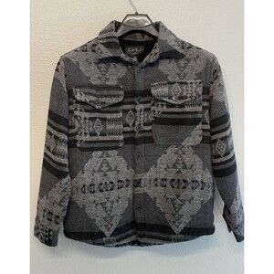 Free Planet Southwestern Aztec Woven Flannel Shacket Fur Lined Jacket Mens Small